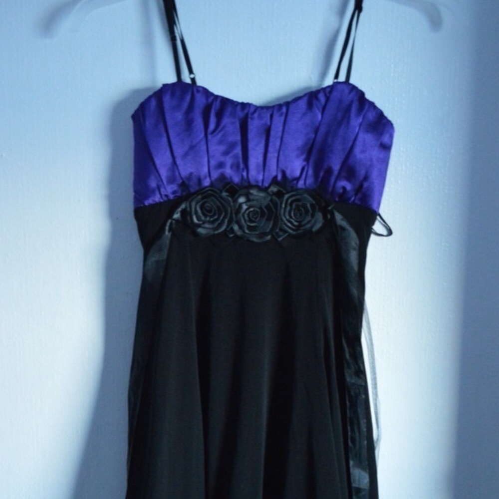 Snap Blue and Black Satin Spaghetti Strap Dress